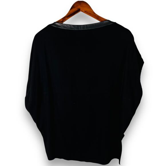 Helmut Lang Leather Trim Dolman Top Minimalist Black Modern Style Size 4 - Picture 4 of 11